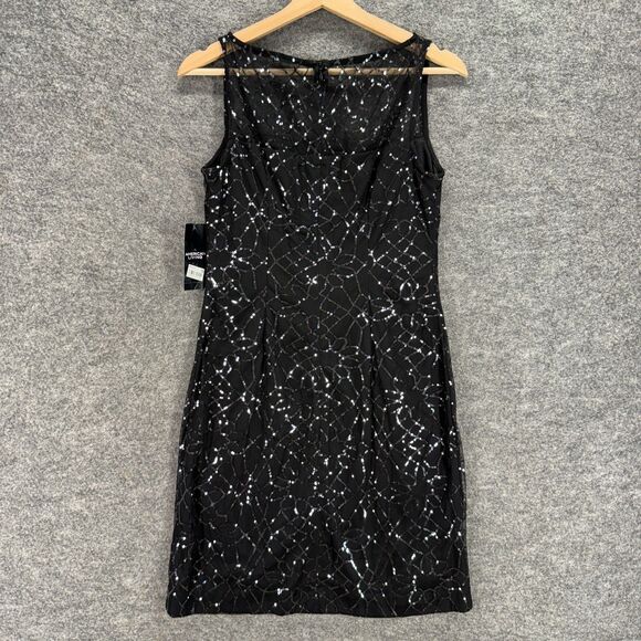 New American Living Dress Women 6 Black Shift Midi Zipper Sequin Sleeveless - Picture 2 of 9